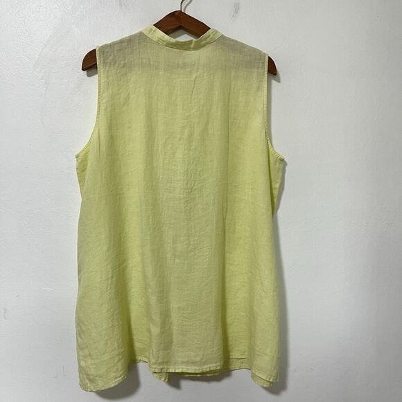 Eileen Fisher Organic Linen Button Tunic Top Size 2X Citrus Coastal Resortwear - Picture 2 of 7